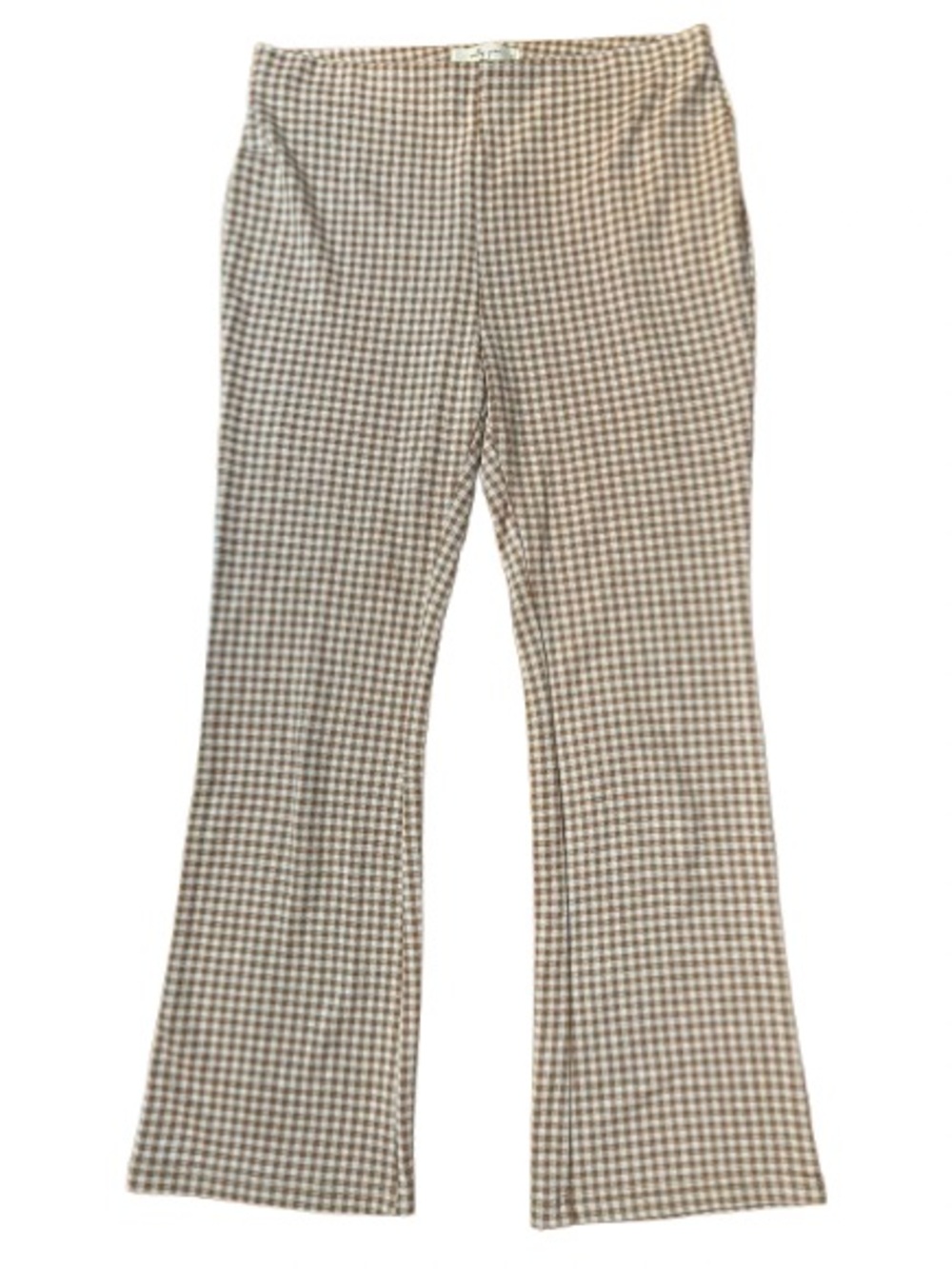 Molly Green Beige & White Gingham Knit Pull On Flare Pants Size Large